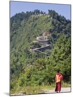 Novice Monk Walking Along Road to Sangachoeling Gompa, Pelling, Sikkim, India-Jane Sweeney-Mounted Photographic Print