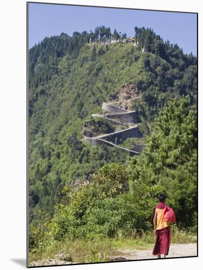 Novice Monk Walking Along Road to Sangachoeling Gompa, Pelling, Sikkim, India-Jane Sweeney-Mounted Photographic Print