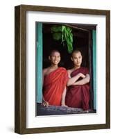 Novice Monk with Food Bowl and Utensils at Pathain Monastery, Sittwe, Burma, Myanmar-Nigel Pavitt-Framed Photographic Print