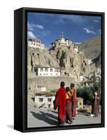 Novice Monks Walk from Village, Lamayuru Monastery, Ladakh, India-Tony Waltham-Framed Stretched Canvas