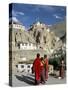 Novice Monks Walk from Village, Lamayuru Monastery, Ladakh, India-Tony Waltham-Stretched Canvas