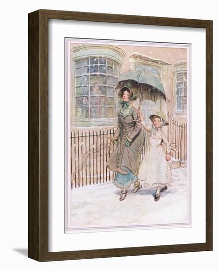 Now and Then Ladies Pass in their Pattens-Hugh Thomson-Framed Giclee Print