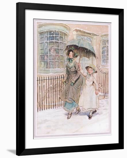 Now and Then Ladies Pass in their Pattens-Hugh Thomson-Framed Giclee Print