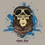 Poster with Portrait of Monkey Wearing the Motorcycle Helmet and Scarf. Vector Illustration. Art Pr-Now Design-Art Print