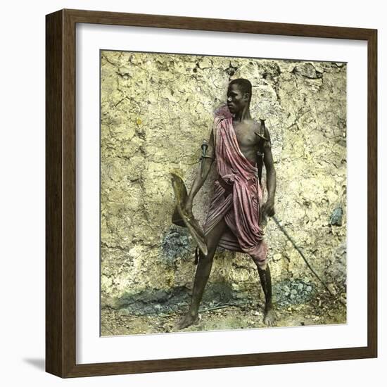 Nubian Equipped for Combat (Upper-Egypt) Circa 1880-Leon, Levy et Fils-Framed Photographic Print