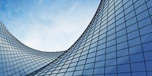 View of the Clouds Reflected in the Curve Glass Office Building. 3D Rendering-nuchao-Framed Photographic Print