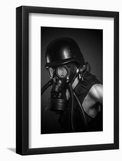 Nuclear Disaster, Man with Gas Mask, Protection-outsiderzone-Framed Photographic Print