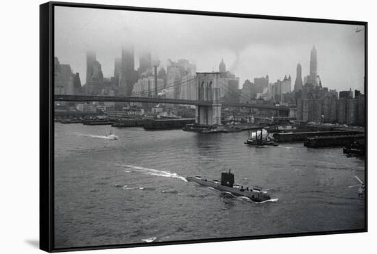 Nuclear Submarine Passing New York View-null-Framed Stretched Canvas