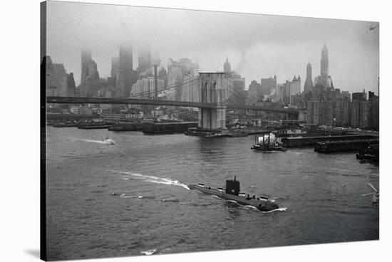 Nuclear Submarine Passing New York View-null-Stretched Canvas