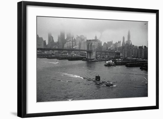 Nuclear Submarine Passing New York View-null-Framed Photographic Print