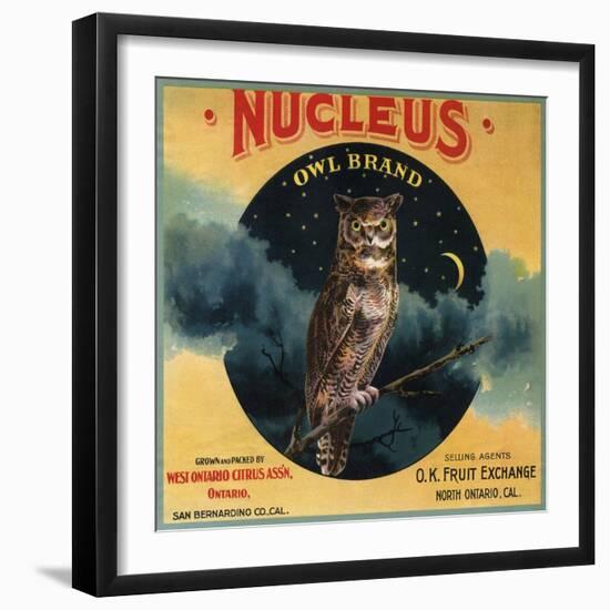 Nucleus Owl Brand - Ontario, California - Citrus Crate Label-Lantern Press-Framed Art Print