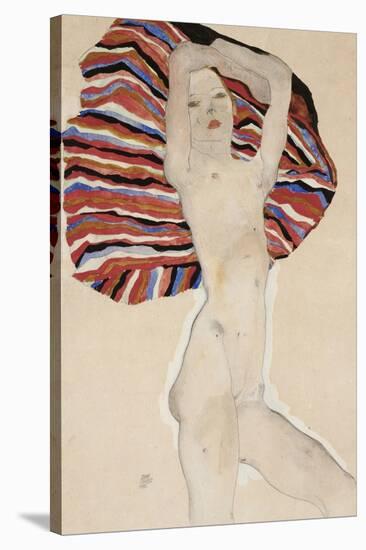 Nude Against Coloured Material, 1911-Egon Schiele-Stretched Canvas