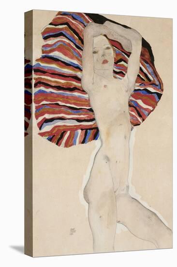 Nude Against Coloured Material, 1911-Egon Schiele-Stretched Canvas