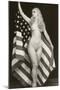 Nude Blonde with U.S. Flag-null-Mounted Art Print