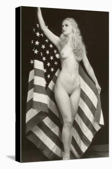 Nude Blonde with U.S. Flag-null-Stretched Canvas