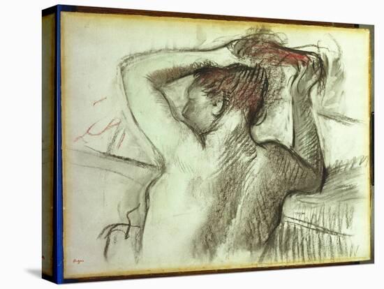 Nude Combing Her Hair-Edgar Degas-Stretched Canvas