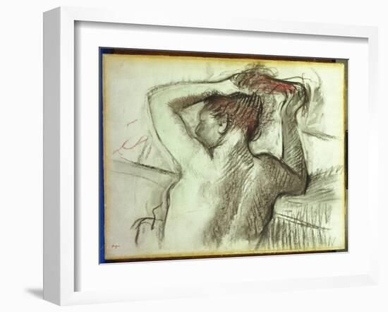 Nude Combing Her Hair-Edgar Degas-Framed Giclee Print