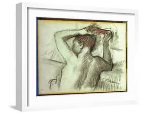 Nude Combing Her Hair-Edgar Degas-Framed Giclee Print