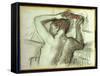 Nude Combing Her Hair-Edgar Degas-Framed Stretched Canvas