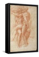 Nude Female Seated on the Knees of a Seated Male Nude: Adam and Eve-Michelangelo Buonarroti-Framed Stretched Canvas