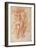 Nude Female Seated on the Knees of a Seated Male Nude: Adam and Eve-Michelangelo Buonarroti-Framed Giclee Print