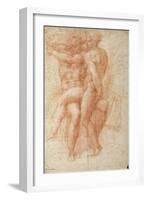 Nude Female Seated on the Knees of a Seated Male Nude: Adam and Eve-Michelangelo Buonarroti-Framed Giclee Print