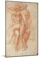 Nude Female Seated on the Knees of a Seated Male Nude: Adam and Eve-Michelangelo Buonarroti-Mounted Giclee Print