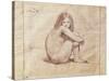 Nude Female Sitting, Drawing-Jean-Baptiste-Camille Corot-Stretched Canvas