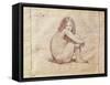 Nude Female Sitting, Drawing-Jean-Baptiste-Camille Corot-Framed Stretched Canvas