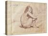 Nude Female Sitting, Drawing-Jean-Baptiste-Camille Corot-Stretched Canvas