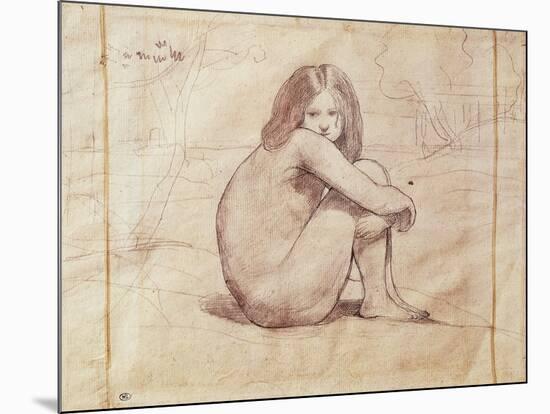 Nude Female Sitting, Drawing-Jean-Baptiste-Camille Corot-Mounted Giclee Print