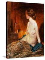 Nude Figure by Firelight-Guy Rose-Stretched Canvas