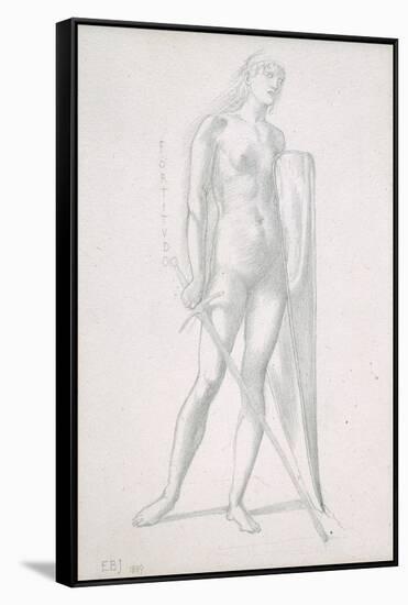 Nude Full-Length and Study for Fortitude, Holding Long Shield and Sword, C.1870-Edward Burne-Jones-Framed Stretched Canvas