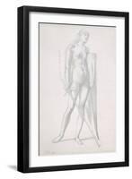 Nude Full-Length and Study for Fortitude, Holding Long Shield and Sword, C.1870-Edward Burne-Jones-Framed Giclee Print