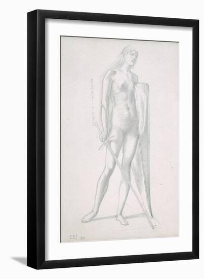 Nude Full-Length and Study for Fortitude, Holding Long Shield and Sword, C.1870-Edward Burne-Jones-Framed Giclee Print