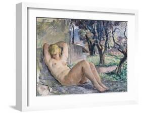 Nude Lying in a Garden, C.1934-Henri Lebasque-Framed Giclee Print