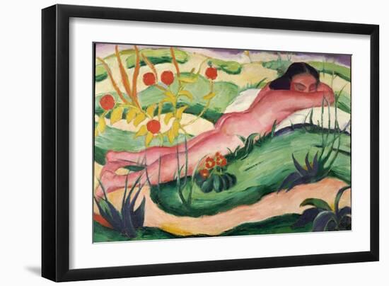 Nude Lying in the Flowers, 1910-Franz Marc-Framed Giclee Print