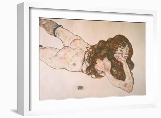 Nude Lying on Her Stomach, 1917-Egon Schiele-Framed Giclee Print