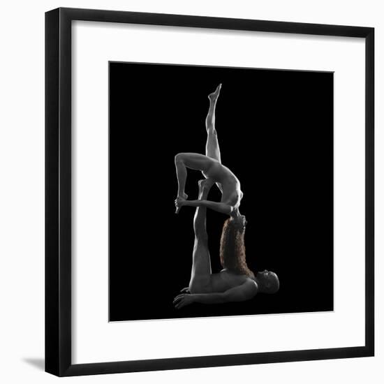 Nude male and female models posing together against black background-Panoramic Images-Framed Photographic Print