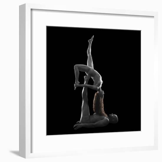 Nude male and female models posing together against black background-Panoramic Images-Framed Photographic Print