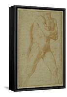 Nude Man Striding Forward, with Arms Folded and Looking over This Right Shoulder-Guido Reni-Framed Stretched Canvas