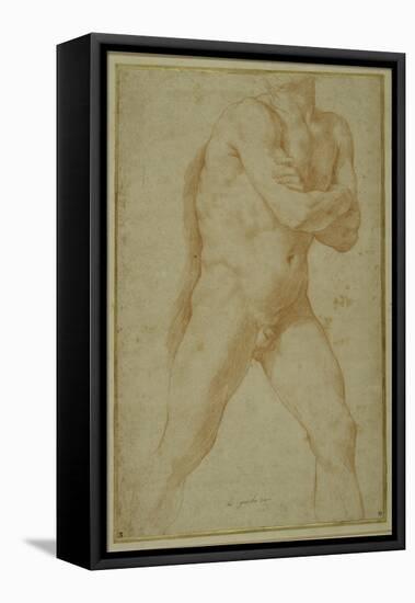 Nude Man Striding Forward, with Arms Folded and Looking over This Right Shoulder-Guido Reni-Framed Stretched Canvas