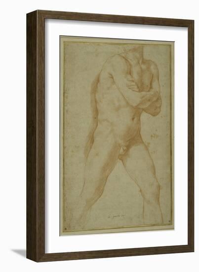 Nude Man Striding Forward, with Arms Folded and Looking over This Right Shoulder-Guido Reni-Framed Giclee Print