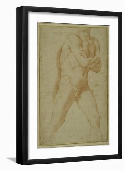 Nude Man Striding Forward, with Arms Folded and Looking over This Right Shoulder-Guido Reni-Framed Giclee Print