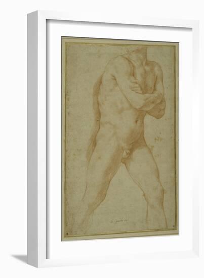 Nude Man Striding Forward, with Arms Folded and Looking over This Right Shoulder-Guido Reni-Framed Giclee Print