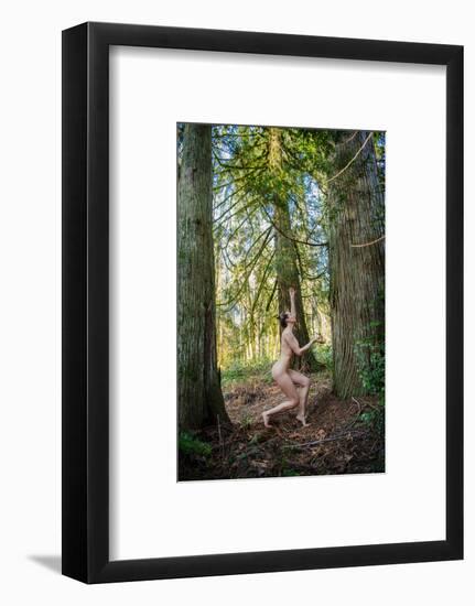 Nude nymph-like woman in forest-Panoramic Images-Framed Photographic Print