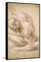 Nude Old Man Seated, Leaning on His Forearm, Facing Left, C.1640-Jacob Jordaens-Framed Stretched Canvas