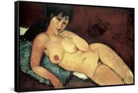 Nude on a Blue Cushion-Amedeo Modigliani-Framed Stretched Canvas