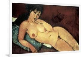 Nude on a Blue Cushion-Amedeo Modigliani-Framed Art Print