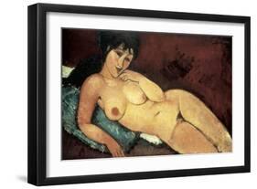 Nude on a Blue Cushion-Amedeo Modigliani-Framed Art Print